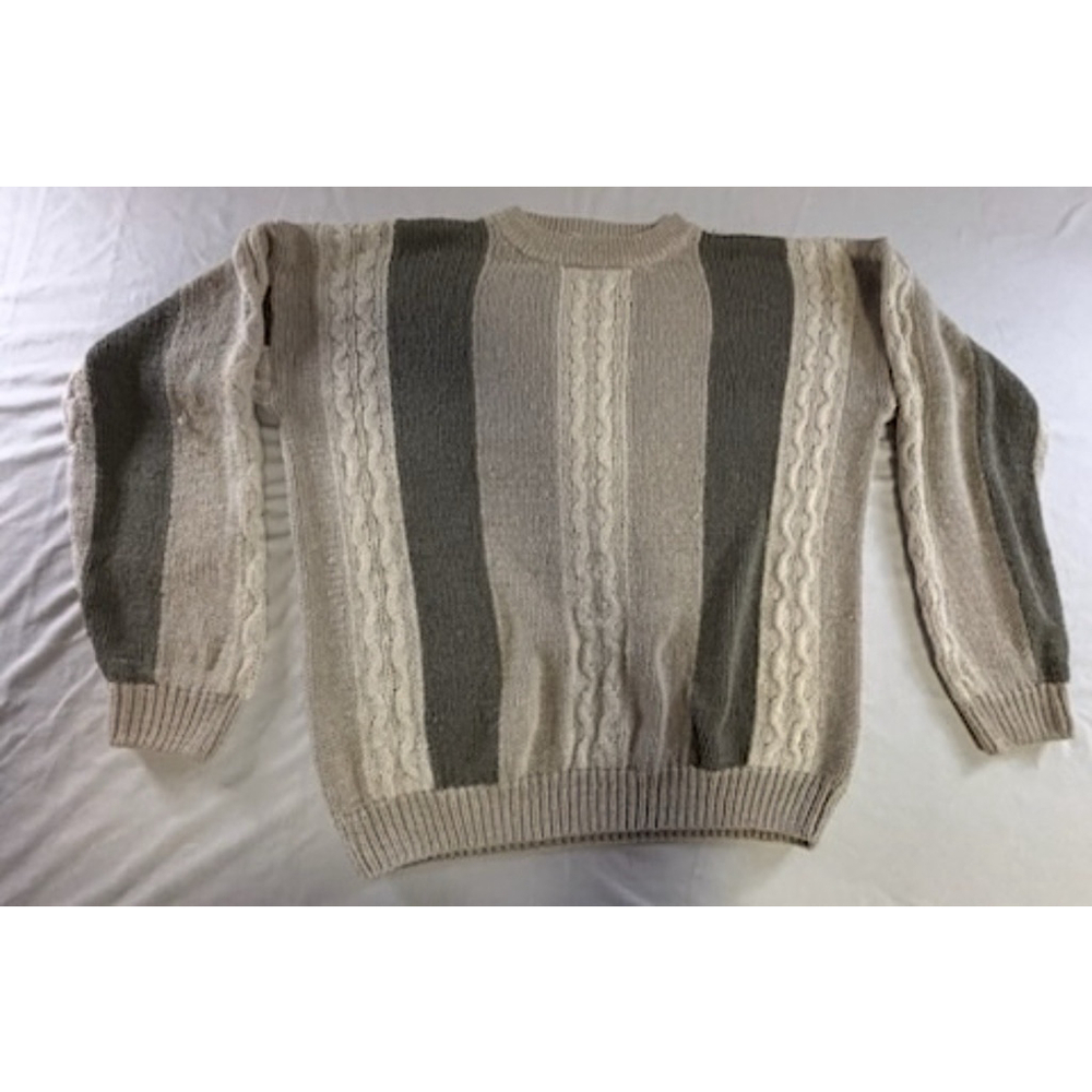 Vintage Method 100% Silk Cable Knit Sweater Large Neutral Stripe 90s